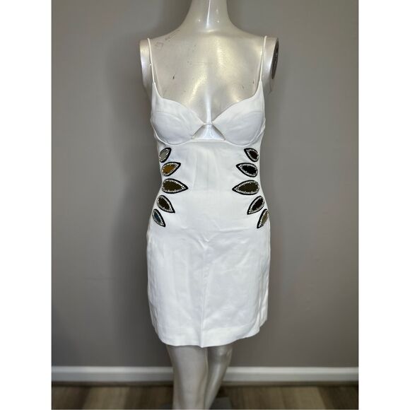 NWT David Koma Crystal Embellished Cut Out Mini Dress Size UK8/US4 $1795 - Picture 3 of 8